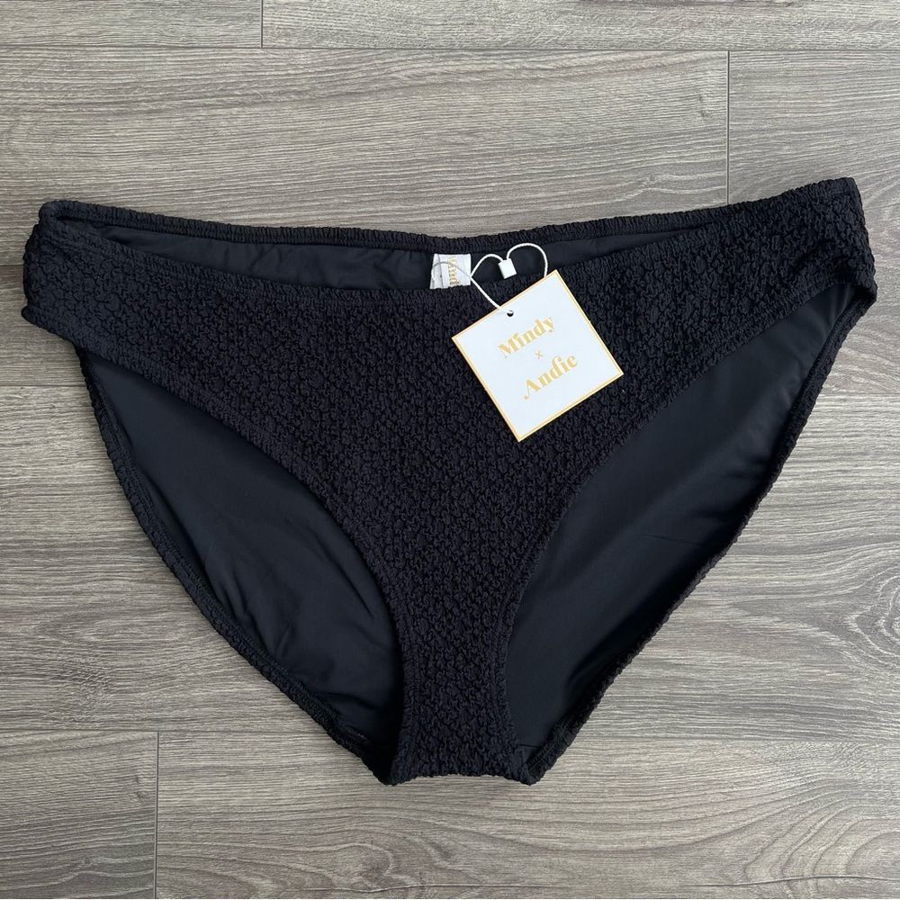 ANDIE Swim Bikini Bottom XL Black Textured Ribbed Swimwear Beach Resortwear NWT